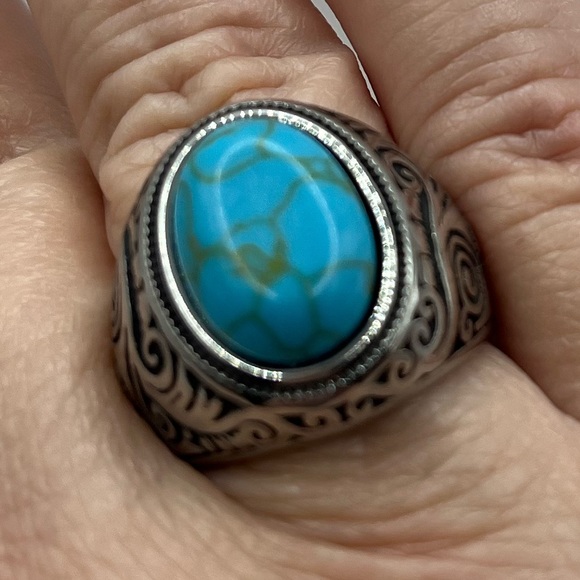 🎉 Titanium Steel Turquoise Ring - Picture 3 of 3
